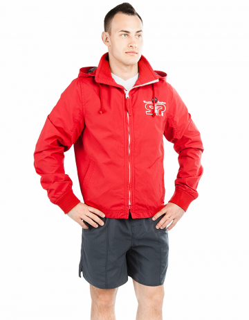 Спортивная толстовка куртка STP WIND BREAKER Спортивная толстовка куртка STP WIND BREAKERМужские куртки и толстовки<br>Укороченная спортивная куртка на подкладке с капюшоном. Спереди карманы. Застежка молния металлическая. В капюшоне проходит тесьма. Рукава на двойной резинке. Модель декорирована апликацией и вышивкой. Идеально подойдет к джинсам.<br><br>Размер INT: L<br>Цвет: Красный